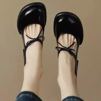 2024 Красные каблуки Женские Весенние Новые Туфли-лодочки Женские Туфли-лодочки с круглым носком Удобные Туфли Мэри Джейн на толстом каблуке Простые Элегантные Женские Официальные Туфли 34 чёрный