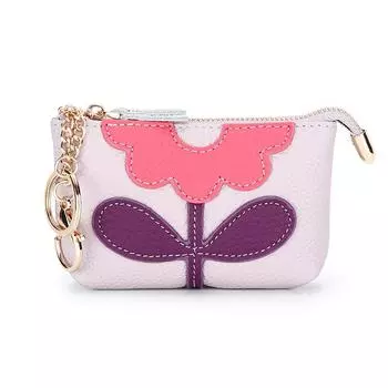 2024 Креативный цветочный кошелек для монет из натуральной кожи, маленькие женские кошельки, первый слой из коровьей кожи, держатель для карт, Япония, Корея, кошелек для ключей чёрный