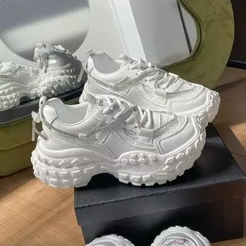 2024 Кроссовки Плоские Туфли для Женщин Обувь Повседневные Кроссовки Женские Массивные Кроссовки Женские Кроссовки на Платформе Zapatillas de Mujer 35 белый