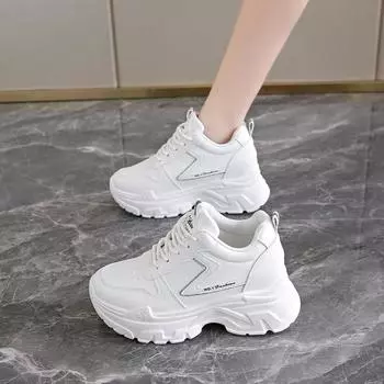 2024 Кроссовки женские массивные из искусственной кожи с милым бантом на платформе, повседневные кроссовки для женщин, белые кроссовки 35 чёрный