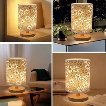 2024 круглый ретро креативный светодиодный настольный светильник для спальни, отеля, прикроватная лампа из цельного дерева с USB-разъемом Warm White белый