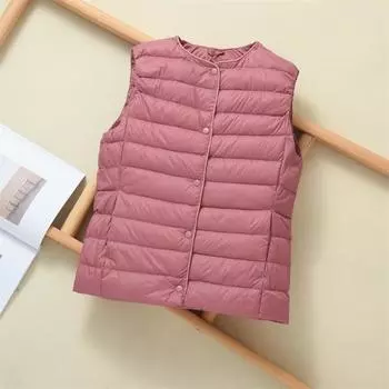2024 круглый вырез V-образный вырез два вида одежды теплый средний и пожилой белый утиный пух легкий и тонкий однобортный тонкий пуховый жилет S серый