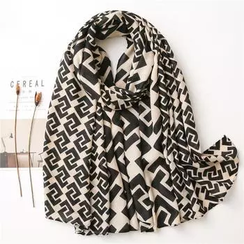 2024 Льняной Хлопковый Льняной Шелковый Шарф Классический Геометрический Модный Универсальный Шаль Осень И Зима Теплый Женский 180*90