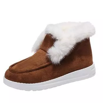 2024 Ladies Ankle Boots Women Winter Warm Plush Fur Snow Boots Suede Leather Shoes Ladies Slip on Comfortable Female Footwear 35 коричневый
