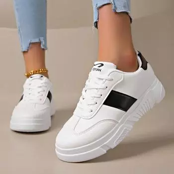 2024 Ladies Shoes Lace Up Women s Vulcanize Shoes Plus Size Women Sneakers Mixed Colors Round Toe Flat with Female Casual Shoes 35