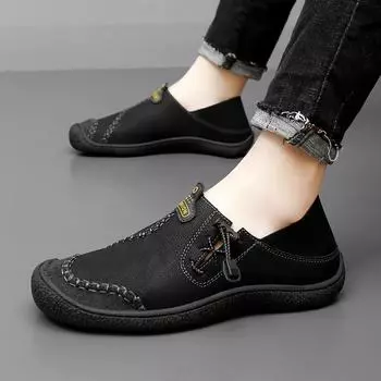 2024 large size Doudou shoes men s new casual one-pedal men s shoes outdoor platform loafers 38 чёрный