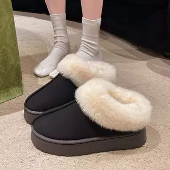 2024 large size new winter fashion versatile suede sleeve short tube warm fluffy women s snow boots 36 чёрный