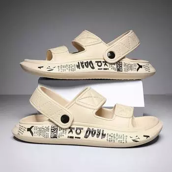 2024 летние новые мужские римские сандалии большого размера с двумя носками, дышащие, классные тапочки, повседневная пляжная обувь для отдыха на природе 36-37 чёрный