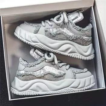 2024 Latest Luxury Classic Mesh Breathable Running Shoes Spring and Autumn Men s Thick Sole Lacing Casual Board Shoes sneakers 39 серый