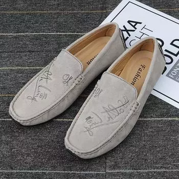 2024 Leather Loafers Men Casual Shoes Designer Autumn Mocasines Driving Handmade Footwear Lightweight Italian Shoes Retro Suede 38 чёрный