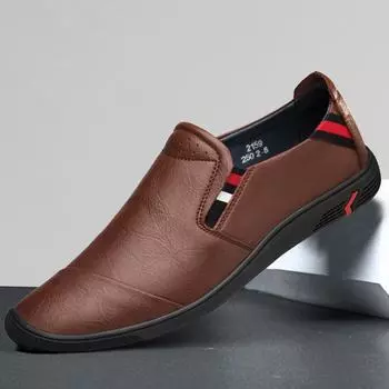 2024 Leather Shoes Men Business Casual Soft-Soled Non-Slip Breathable All-Match Footwear Moccasins Casual Shoes Men Leisure Walk 37 чёрный