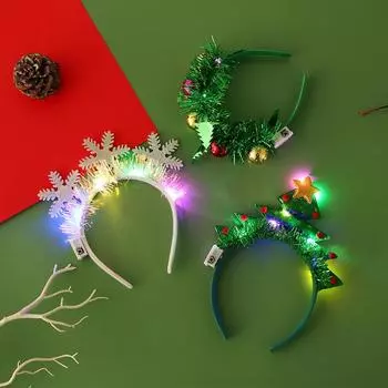 2024 Led Christmas Antler Headband Reindeer Light Up Headband Hair Hoop Children Party Costume Decoration