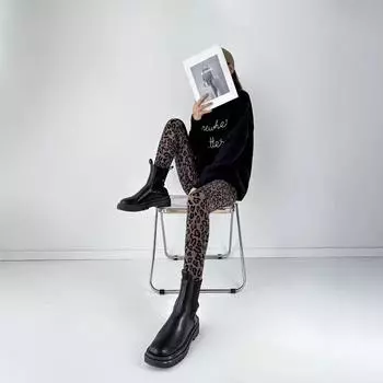 2024 Леггинсы с высокой талией и леопардовым принтом, дышащие женские брюки Nine-Point из кожи акулы. XL (120-140 cm)