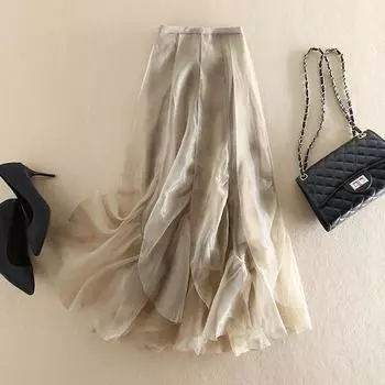2024 легкая фея, юбка из органзы с высокой талией, нерегулярная средняя и длинная юбка-пачка, газовая юбка, европейские товары S шампанского