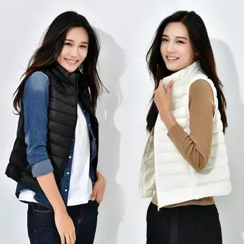 2024 легкий пуховый жилет женский короткий воротник-стойка тонкий жилет осень и зима новый пуховый жилет куртка женская S белый
