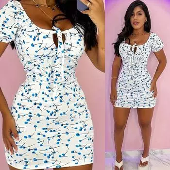 2024 летнее новое элегантное платье приталенного кроя с принтом в европейском и американском стиле S белый