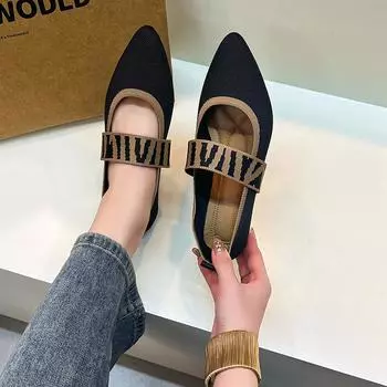 2024 Летние элегантные женские балетки с сетчатой подошвой, повседневная женская обувь, новые неглубокие кроссовки, удобные туфли на плоской подошве с острым носком для женщин 36 чёрный