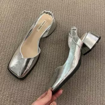 2024 Летние элегантные женские босоножки, модные женские туфли на плоской подошве с эластичной резинкой, женские туфли для вечеринок на квадратном каблуке 35-39 35 зелёный