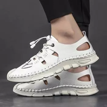 2024 Летние белые римские сандалии Высококачественная повседневная обувь Дышащие удобные пляжные сандалии Мягкая подошва Спортивная обувь для отдыха на открытом воздухе 37 чёрный