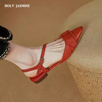 2024 Летние босоножки на каблуке для женщин Muller Shoes из натуральной кожи с открытой пяткой, элегантные, на тонком высоком каблуке, с острым носком, удобные женские туфли 34 шоколадный