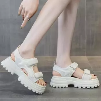 2024 Летние босоножки на танкетке и платформе, повседневные, с открытым носком, мягкие, модные, пляжные туфли Romen, женские, удобные, Sandalias De Mujer 35 белый