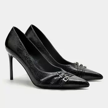 2024 Летние босоножки на высоком каблуке с пряжкой в стиле панк на шпильке с острым носком Сексуальная модная женская обувь Роскошные сандалии Женские дизайнеры 35 чёрный