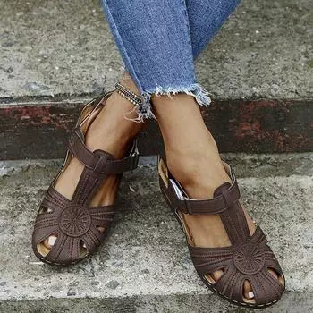 2024 Летние босоножки женские Босоножки на танкетке женские Повседневные женские туфли с круглым носком женские ретро мягкие дышащие женские туфли 35 зелёный