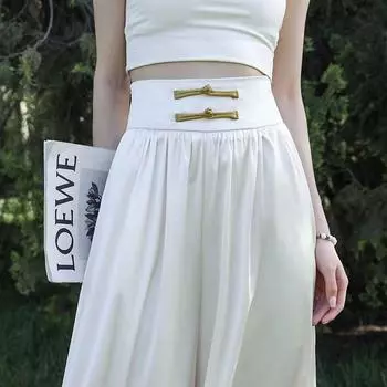 2024 летние брюки-кюлоты в китайском стиле, свободные, с мясным покрытием, новые, в китайском стиле, с дисковой пряжкой, с высокой талией, с драпировкой, широкие повседневные брюки для женщин S чёрный