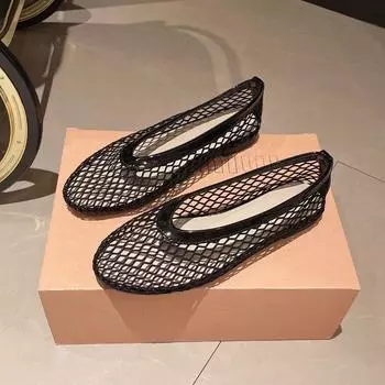 2024 летние дышащие полые туфли Мэри Джейн, туфли в сетку, черные сетчатые балетки для женщин, туфли на плоской подошве 35