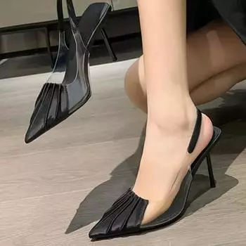 2024 летние французские босоножки на высоком каблуке с прозрачными пустыми складками сексуальные босоножки туфли-лодочки 34