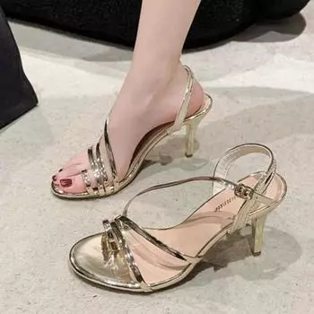 2024 Летние французские серебристые босоножки с ремешками Туфли на высоком каблуке Профессиональные женские туфли-лодочки 35
