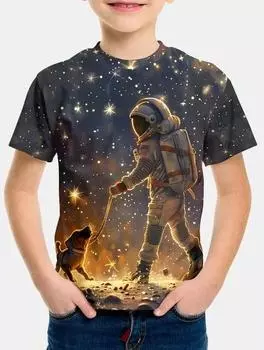2024 Летние футболки для мальчиков с изображением мультфильмов Вселенной, астронавтов, планет, детская одежда, модные футболки, топы для мальчиков, футболки, одежда 100