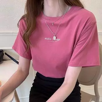 2024 летние футболки с рисунком Женская одежда Harajuku Простая футболка Повседневная буквенная печать Свободные футболки с коротким рукавом Корейские студенческие розовые синие топы y2k M чёрный