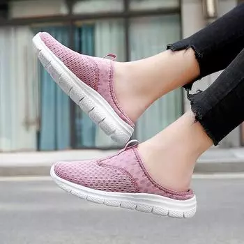 2024 летние и осенние туфли на одну ногу с полой сеткой, мягкая подошва, женская пляжная обувь, повседневные дышащие тапочки большого размера с сумкой на голову 35 чёрный