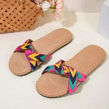 2024 Летние льняные тапочки для женщин, для пар, для дома, нескользящие, с толстой подошвой, с деревянным полом, оптовая продажа, классные домашние тапочки 36 жёлтый