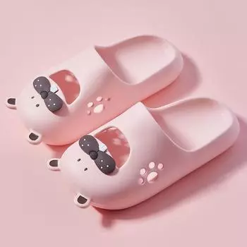 2024 Летние милые мультяшные пляжные тапочки с толстой подошвой для дома, новые стильные уличные сандалии Bear EVA женские 36-37 чёрный
