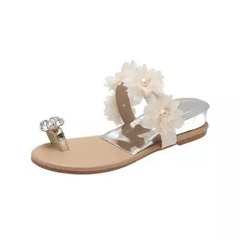 2024 Летние милые нескользящие сандалии с бантом, тапочки, мюли, повседневные женские шлепанцы 2024 года, сетчатые пляжные шлепанцы, Pantuflas 35 бежевый