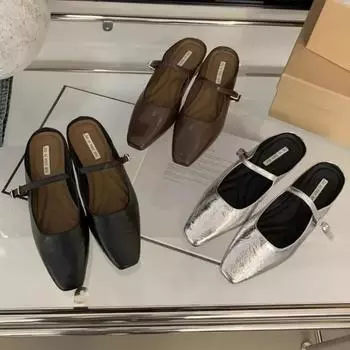 2024 Летние мюли-тапочки женские 2024 Туфли на низком квадратном каблуке женские элегантные вечерние платья сандалии-слайды женские сандалии с квадратным носком 35 чёрный