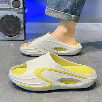 2024 летние мужские цветные тапочки из материала EVA, противоскользящие, износостойкие, удобные, дышащие для пляжного отдыха и простые тапочки 40 жёлтый