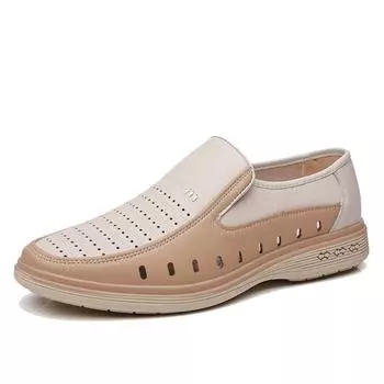 2024 Летние мужские кожаные туфли мужские туфли с острым носком Высококачественные формальные сандалии без застежек с открытыми носами для мужчин Zapatillas Hombre 6 бежевый