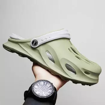 2024 летние мужские модные пляжные сандалии, тапочки на толстой подошве, водонепроницаемые нескользящие сандалии, шлепанцы, обувь с отверстиями из ЭВА с нескользящим носком 45 белый