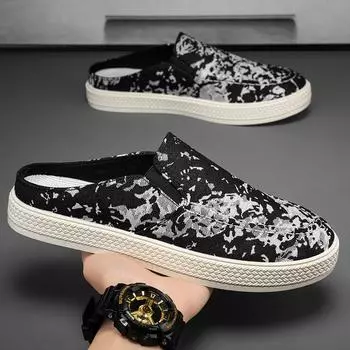 2024 Летние мужские повседневные парусиновые полутапочки студенческие уличные классные тапочки Трансграничная импортная торговля мужская обувь 39 темно-синий