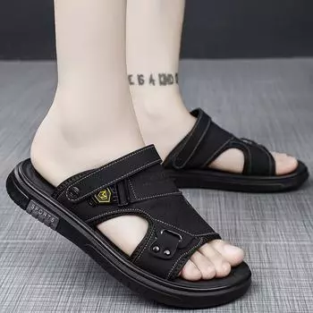 2024 Летние мужские сандалии для отдыха на открытом воздухе Мягкая подошва Нескользящие шлепанцы Домашние тапочки на плоской подошве Модные пляжные шлепанцы Сандалии 38 чёрный
