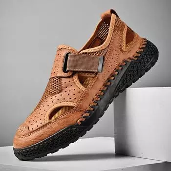 2024 Летние мужские сандалии из мягкой кожи большого размера с дышащей нескользящей подошвой из коровьих сухожилий Повседневная кожаная обувь для отдыха на природе Пляжная обувь 38 коричневый