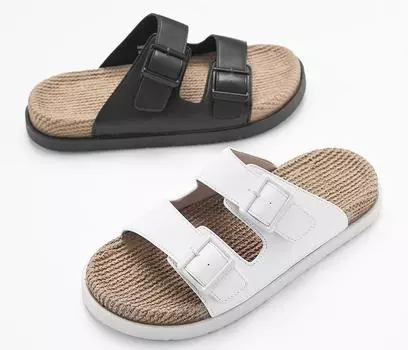 2024 Летние мужские тапочки из высокоэластичной бечевки, мягкие, толщиной 3,5 см, с отверстиями и двумя пряжками, сандалии для мужчин, пробковые тапочки 39 чёрный