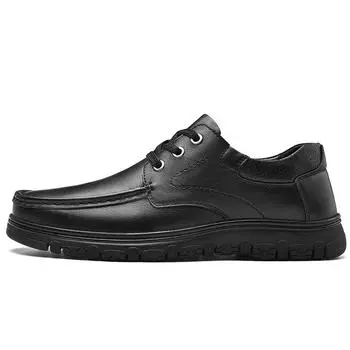 2024 летние новые деловые повседневные кожаные туфли для среднего возраста, рабочая повседневная свадебная дышащая мужская кожаная обувь 38 чёрный