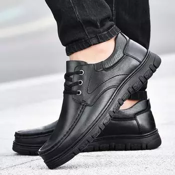 2024 летние новые деловые повседневные кожаные туфли для среднего возраста, рабочая повседневная свадебная дышащая мужская кожаная обувь 38 чёрный