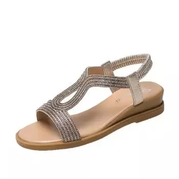 2024 летние новые дизайнерские сандалии на платформе, женская мода, повседневная римская обувь, женские однотонные сандалии с кристаллами 35 чёрный