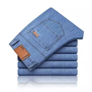 2024 Летние новые джинсы мужские облегающие прямые тонкие брюки деловые повседневные эластичные брюки свободного покроя 29 темно-синий