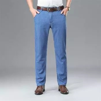 2024 Летние новые джинсы мужские тонкие прямые брюки повседневные мужские джинсы с эффектом потертости 29 чёрный